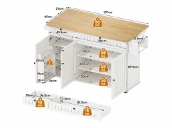 Hot Isla central con encimera abatible - 137 x 45/70 x 89,5 cm - con 2 cajones + 3 puertas - MDF - Isla Cocina