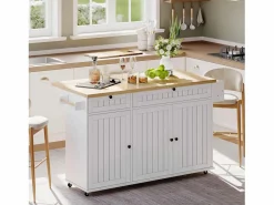Hot Isla central con encimera abatible - 137 x 45/70 x 89,5 cm - con 2 cajones + 3 puertas - MDF - Isla Cocina