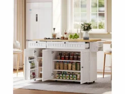 Hot Isla central con encimera abatible - 137 x 45/70 x 89,5 cm - con 2 cajones + 3 puertas - MDF - Isla Cocina