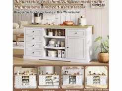 Best Isla central con panel abatible extensible - 150 x 65 x 75 cm - con 5 cajones + 1 puerta - MDF - Isla Cocina