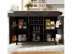 Sale Merax Isla central con ruedas - 102 x 45 x 92 cm - con 2 cajones + 2 puertas - metal + MDF - Negro