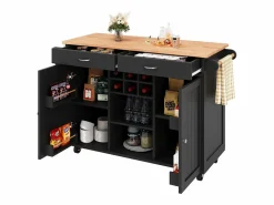 Sale Merax Isla central con ruedas - 102 x 45 x 92 cm - con 2 cajones + 2 puertas - metal + MDF - Negro