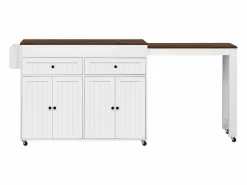 Discount Isla central con ruedas - extensible con encimera + 2 cajones - MDF - blanco + marrón Isla Cocina