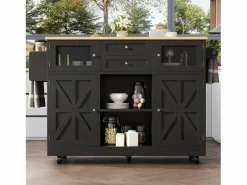 New Isla central con ruedas - 140 x 40 x 93,5 cm - con encimera + 2 puertas + 2 cajones - MDF - Isla Cocina