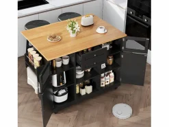New Isla central con ruedas - 140 x 40 x 93,5 cm - con encimera + 2 puertas + 2 cajones - MDF - Isla Cocina