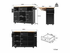 New Isla central con ruedas - 140 x 40 x 93,5 cm - con encimera + 2 puertas + 2 cajones - MDF - Isla Cocina