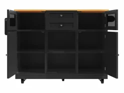 New Isla central con ruedas - 140 x 40 x 93,5 cm - con encimera + 2 puertas + 2 cajones - MDF - Isla Cocina