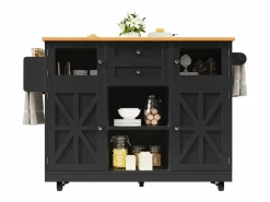 New Isla central con ruedas - 140 x 40 x 93,5 cm - con encimera + 2 puertas + 2 cajones - MDF - Isla Cocina