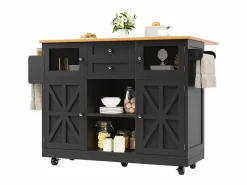 New Isla central con ruedas - 140 x 40 x 93,5 cm - con encimera + 2 puertas + 2 cajones - MDF - Isla Cocina