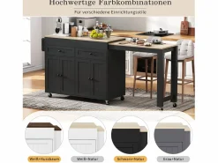Merax Isla central con ruedas - Isla de cocina extensible con encimera + 2 cajones - MDF -
