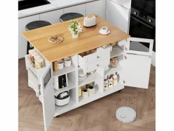 Discount Merax Isla central con ruedas - 140 x 40 x 93,5 cm - con encimera + 2 puertas + 2 cajones - MDF - Blanco