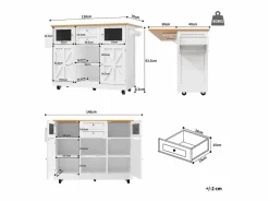 Discount Merax Isla central con ruedas - 140 x 40 x 93,5 cm - con encimera + 2 puertas + 2 cajones - MDF - Blanco