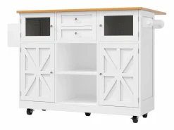 Discount Merax Isla central con ruedas - 140 x 40 x 93,5 cm - con encimera + 2 puertas + 2 cajones - MDF - Blanco