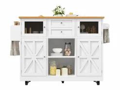 Discount Merax Isla central con ruedas - 140 x 40 x 93,5 cm - con encimera + 2 puertas + 2 cajones - MDF - Blanco