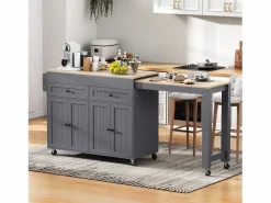 Online Isla central con ruedas - Isla de cocina extensible con encimera + 2 cajones - MDF - Isla Cocina