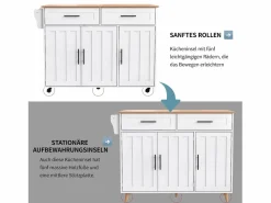 Sale Merax Isla central con ruedas - 129 x 46/71 x 91,5 cm - tapa abatible - con 3 puertas + 2 cajones - MDF - Blanco