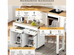 Merax Isla central con ruedas - Isla de cocina extensible con encimera + 2 cajones - MDF -