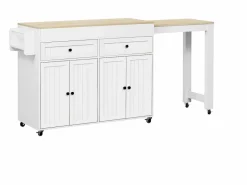 Merax Isla central con ruedas - Isla de cocina extensible con encimera + 2 cajones - MDF -