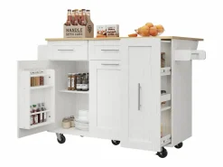 Clearance ModernLuxe Isla central de cocina - carrito con ruedas y plancha retráctil - 2 cajones y 2 puertas - Blanco