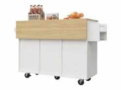 Clearance ModernLuxe Isla central de cocina - carrito con ruedas y plancha retráctil - 2 cajones y 2 puertas - Blanco