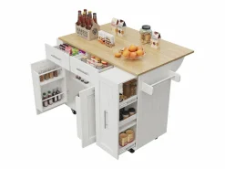 Clearance ModernLuxe Isla central de cocina - carrito con ruedas y plancha retráctil - 2 cajones y 2 puertas - Blanco