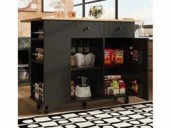 New Isla central de cocina - carrito con ruedas y plancha extensible - 2 cajones y 1 puerta - Isla Cocina