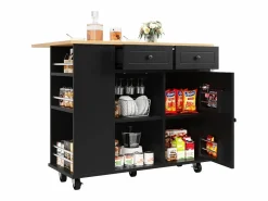 New Isla central de cocina - carrito con ruedas y plancha extensible - 2 cajones y 1 puerta - Isla Cocina