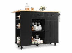 New Isla central de cocina - carrito con ruedas y plancha extensible - 2 cajones y 1 puerta - Isla Cocina