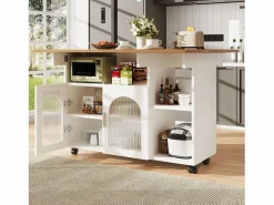 ModernLuxe Isla central de cocina - carrito con ruedas y plancha extensible - 2 puertas y 3 compartimentos abiertos -