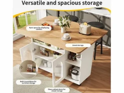 ModernLuxe Isla central de cocina - carrito con ruedas y plancha extensible - 2 puertas y 3 compartimentos abiertos -
