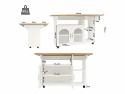 ModernLuxe Isla central de cocina - carrito con ruedas y plancha extensible - 2 puertas y 3 compartimentos abiertos -