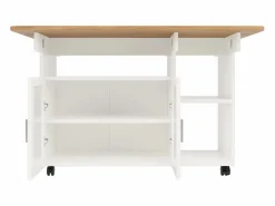 ModernLuxe Isla central de cocina - carrito con ruedas y plancha extensible - 2 puertas y 3 compartimentos abiertos -