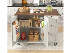 Hot ModernLuxe Isla central de cocina - con tablero retráctil - 2 puertas y 3 cajones - Beige