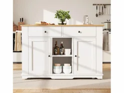 ModernLuxe Isla central de cocina - carrito con ruedas y tomas - con plancha extensible - 2 puertas 2 cajones y 2 compartimentos -