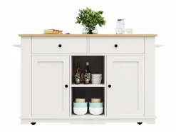 ModernLuxe Isla central de cocina - carrito con ruedas y tomas - con plancha extensible - 2 puertas 2 cajones y 2 compartimentos -