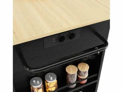 Discount ModernLuxe Isla central de cocina - carrito con ruedas y tomas - con plancha extensible - 2 puertas 2 cajones y 2 compartimentos - Negro