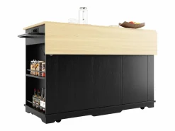 Discount ModernLuxe Isla central de cocina - carrito con ruedas y tomas - con plancha extensible - 2 puertas 2 cajones y 2 compartimentos - Negro