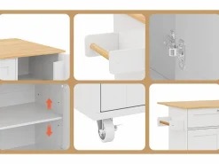 Outlet ModernLuxe Isla central de cocina - con mostrador plegable - múltiples compartimentos de almacenamiento - Blanco