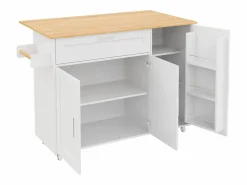 Outlet ModernLuxe Isla central de cocina - con mostrador plegable - múltiples compartimentos de almacenamiento - Blanco