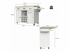 ModernLuxe Isla central de cocina - carrito con ruedas y plancha extensible - 3 cajones y 2 puertas -