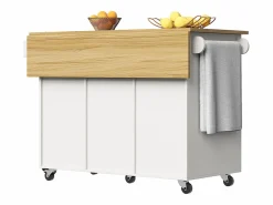 ModernLuxe Isla central de cocina - carrito con ruedas y plancha extensible - 3 cajones y 2 puertas -