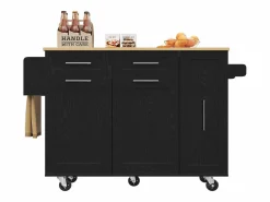 Hot ModernLuxe Isla central de cocina - carrito con ruedas y plancha retráctil - 2 cajones y 2 puertas - Negro