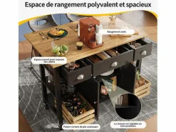 ModernLuxe Isla central de cocina - carrito con ruedas y plancha extensible - 3 cajones y 2 puertas -