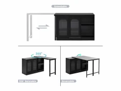 ModernLuxe Isla central de cocina - con tabla pivotante deslizable - con puertas de vidrio y espacio de almacenamiento - MDF -
