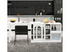 Online Isla central de cocina - con tabla pivotante deslizante - con puertas de vidrio y espacio de almacenamiento - MDF - Isla Cocina