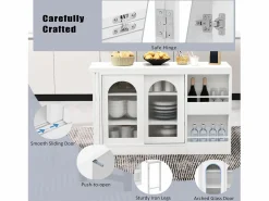 Online Isla central de cocina - con tabla pivotante deslizante - con puertas de vidrio y espacio de almacenamiento - MDF - Isla Cocina