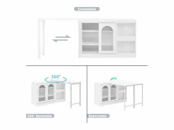 Online Isla central de cocina - con tabla pivotante deslizante - con puertas de vidrio y espacio de almacenamiento - MDF - Isla Cocina