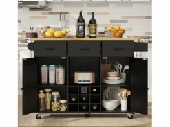 Online Isla central de cocina - carrito con ruedas y plancha extensible - 3 cajones y 2 puertas - Isla Cocina
