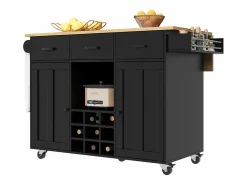 Online Isla central de cocina - carrito con ruedas y plancha extensible - 3 cajones y 2 puertas - Isla Cocina