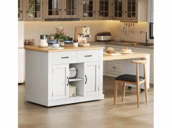 Discount Isla central de cocina - mesa de comedor extensible - con toma de corriente - con ruedas y espacio de almacenamiento - Natural + Isla Cocina